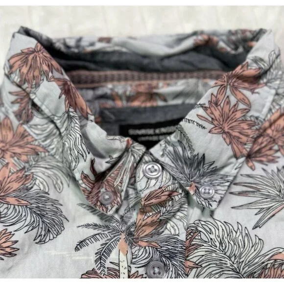 Sunrise Kingdom Vintage Design Hawaiian Palm Print Button Down Light Blue Coral - Picture 2 of 15